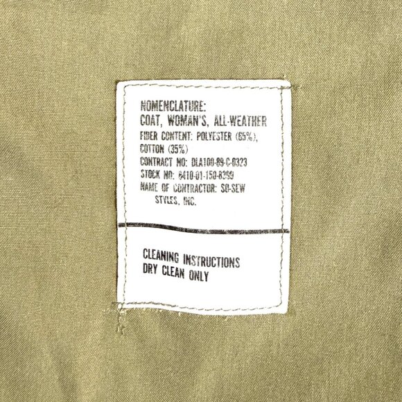 Vintage 1989 US Army Women All Weather Trench Coat 12R Olive Khaki So-Sew Styles - Picture 5 of 14